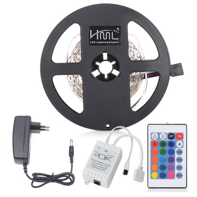 

HML 5M 24W RGB 2835 SMD 300 LED Strip Light with IR 24 Keys Remote Control EU Adapter