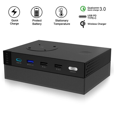 

120W Charging Station by - QI-Certified 10W Wireless Charging Station - USB Type-C Charger with Power Delivery for Laptop -