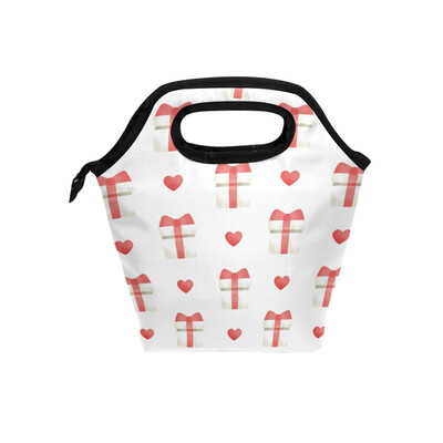 

Lunch Tote Bag Red Presant Travel Picnic Insulated Lunch Handbags Portable Zipper Lunch Bag Box