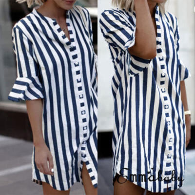 

USA Womens Striped Casual Tops Shirt Fashion Blouse Clothes Plus Size T-Shirt