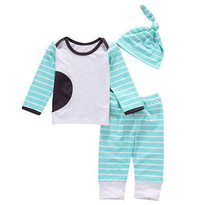

Newborn Baby Boys Striped Long Sleeve T-shirt TopsPantsHat Clothes Outfits Set