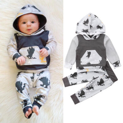 

Baby Boys Girls Monster Hooded Top T Shirt Long Pants Trousers Clothes Outfits