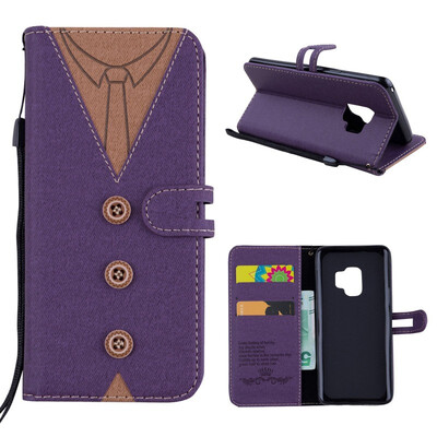

MOONCASE Samsung Galaxy S9 stitching embossed mens leather case - purple