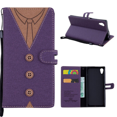 

MOONCASE Sony Xperia XA1 stitching embossed mens leather case - purple