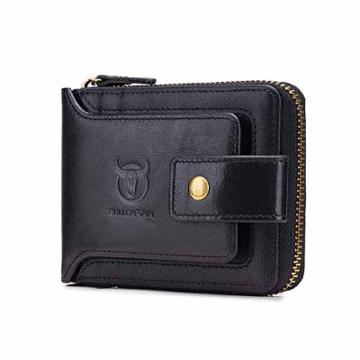 

BULLCAPTAIN Men Genuine Leather Brand RFID Wallet Male Organizer Coin Purse Pockets Slim Fashion Zipper Clamp Wallet Card Holder