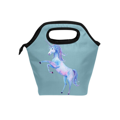 

Lunch Tote Bag Jumping Unicorn Travel Picnic Insulated Lunch Handbags Portable Zipper Lunch Bag Box