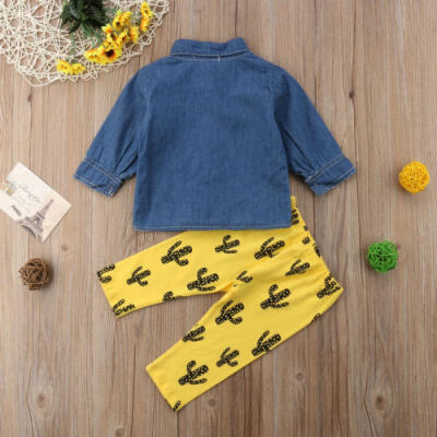 

Casual Newborn Toddler Baby Boy Girl Clothes Denim Shirt TopsLong Pants Outfits