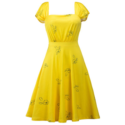 

Printed Square Neck High Waist Skater Dress