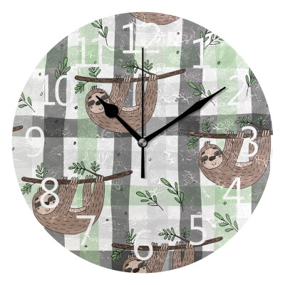 

Wall Clock Cute Doodle Sloth Print Round Wall Clock Arabic Numerals Design