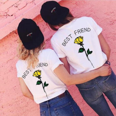

Summer Womens BEST FRIEND Floral Tops Blouse Ladies Short Sleeve T-Shirt -3XL