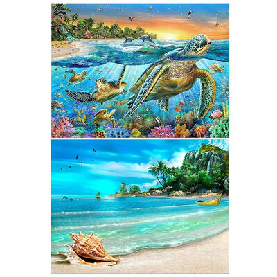 

UpperX 2 Packs 5D DIY Diamond Painting Paint by Numbers Kits for Adult Turtle & Beach Full Drill Diamond Embroidery Paintings