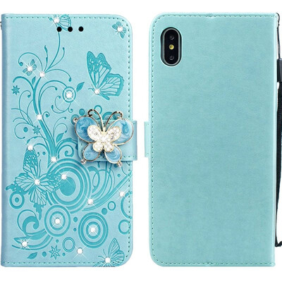 

MOONCASE Apple iPhone XS Max Butterfly Rhinestone Embossed Leather Case - Green