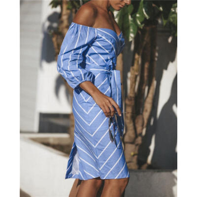 

Fashion Womens Off Shoulder Bandage Midi Dress Summer Party Beach Sundress