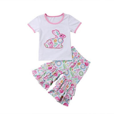 

Toddler Kids Baby Girls Easter Outfit Clothes T-shirt TopsFloral Pants 2PCS Set