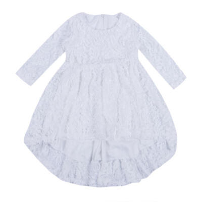 

Princess Kid Dress Girl Long Sleeve Wedding Party Lace Birthday Long Dress White