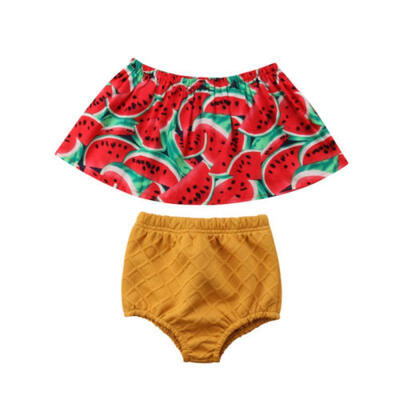 

2PCS Newborn Baby Girl Kid Clothes Off Shoulder Top T-ShirtShorts Pants Outfits