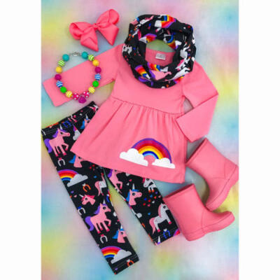 

Toddler Kids Baby Girl Unicorn Clothes Tops T shirt Pants Leggings Outfits Set