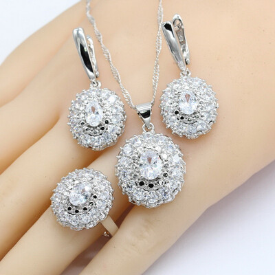 

5 Colors 925 Silver Jewelry Sets For Women Earrings Semi-precious Necklace Pendant Ring Christmas Gift