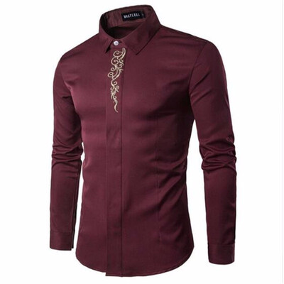 

Men Long Sleeve Shirts Luxury Gold Embroidery Printed Brand Weeding Shirt Gentleman Tuxedo Shirts Chemise Homme Solid Camisas
