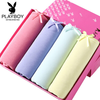 

Playboy underwear female elastic cotton mid-waist hip no trace female briefs net color shorts head 4 gift box mixed color mixed color L