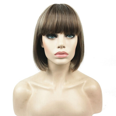 

StrongBeauty Short Bob Wig Point Part Bangs Full synthetic Wigs COLOUR CHOICES