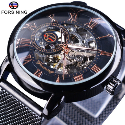 

Forsining Hand Winding Mechanical Watch Fashion Design Silver Stainless Steel Band Casual Wrist Watch Luminous Hands