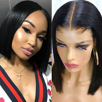 

Human Hair Short Cut Bob Full Lace Wigs for Black Women Middle Part Natural Black Hair Straight Black Short Bob Lace Wigs