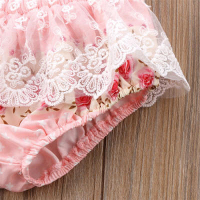 

Cute Newborn Baby Girls Floral Lace Off Shoulder Tops Pants Shorts Outfits Set