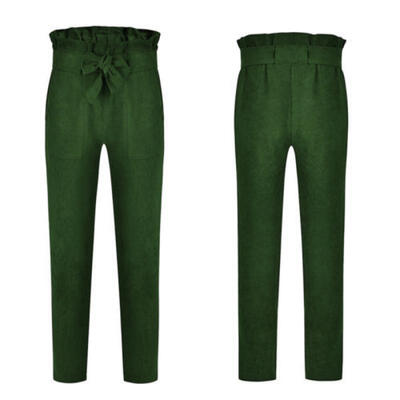 

Womens High Waist Drawstring Elastic Long Pants Casual Stripped Pencil Trousers