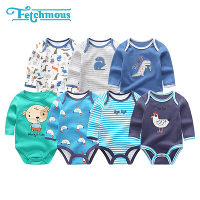 

7PCS Long Sleeve Cotton 0-12M Baby Boys Clothes Newborn Unicorn Print Baby Girls Clothes Cartoon Bodysuits One-Pieces Babywear
