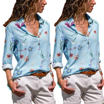 

Womens Charm Ladies Loose Chiffon Tops Long Sleeve Shirt Casual Blouse T-shirt