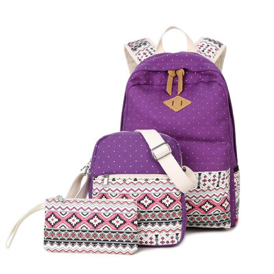 

New fashion women pack ethnic wind school bag canvas double shoulder bag multi-functional children mother bag three-piece set