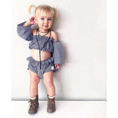 

New Summer Baby Girl Ruffle Off-shoulder T-shirt TopShort Pants Clothes Outfits