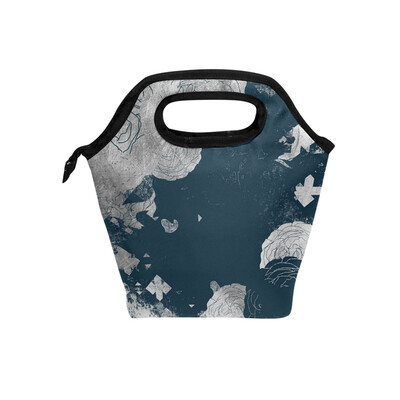 

Insulated Lunch Tote Bag Silver Pattern Travel Picnic Lunch Handbags Portable Zipper Lunch Bag Box