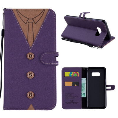 

MOONCASE Samsung Galaxy S8 stitching embossed mens leather case - purple