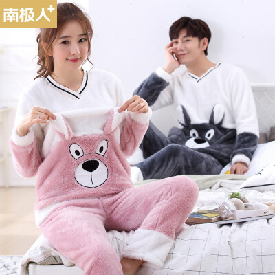 

Antarctic couple pajamas female winter coral fleece long-sleeved thick flannel cartoon home service 00-0251A female models pink 0251  code