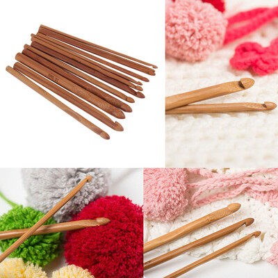 

12 Size Bamboo Handle Crochet Hook Knit Yarn Craft Knitting Needle Set New