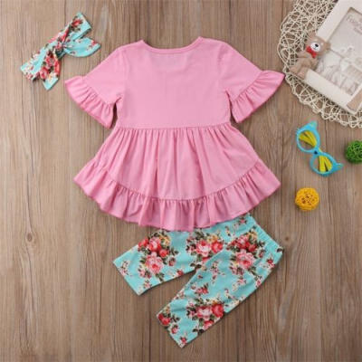 

Toddler Kids Baby Girl Easter Top Dress Pants Leggings Outfits Set Clothes 2-7T