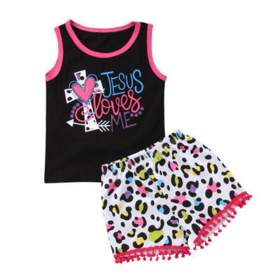 

US Seller Toddler Kids Girls Jesus Vest Tops Shorts Outfits Set Clothes Summer