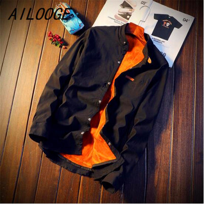 

Mens 2018 New Winter Stand collar Casual Solid color Fleece Corduroy Wool Warm Shirt fashion Male Long Sleeve Shirts blouses