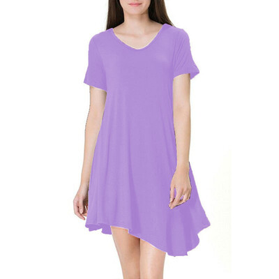 

Summer Fashion Women Casual Short Sleeve Blank Loose Plus Size 2XL T Shirts Dress
