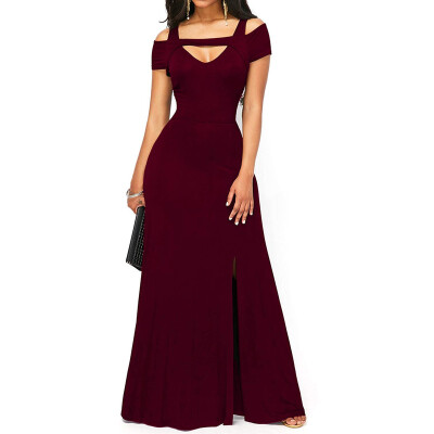 

Womens V Neck Cold Shoulder Maxi Casual Dress