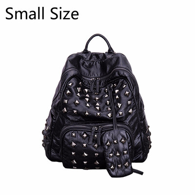 

Soft Washed PU Leather Rivet Backpack Girls School Bags for Teens Fashion Large Backpacks Women European&American Style Bag
