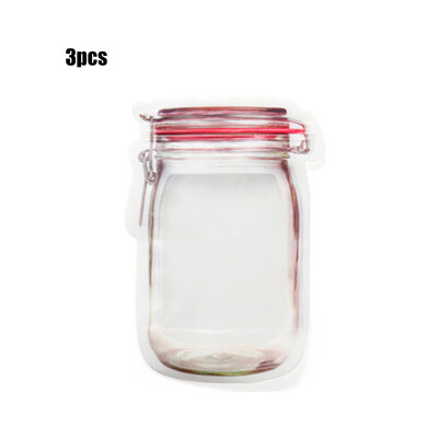 

3pcs Transparent Food Fresh-keeping Bag Bottle-Shaped Biscuits Snacks Storage Sealer Bags Zip-Lock Bag Red Color