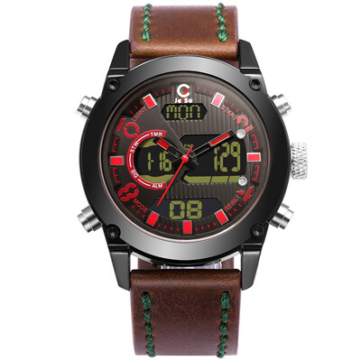 

Quartz watch LCD three display double movement belt multi-function sports authentic waterproof alloy watch