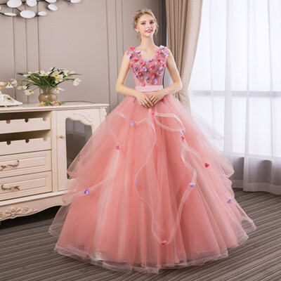 

Dressy Dresses For Girls 2018 Handmade Embroidery Flowers Evening Gowns Pearls Butterfly V-neck Ball Gown Quinceanera Dresses