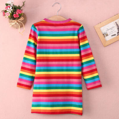 

UK Kids Girls Baby Child Striped Casual Long Dresses Soft Skirt Clothing 2-7Y LJ