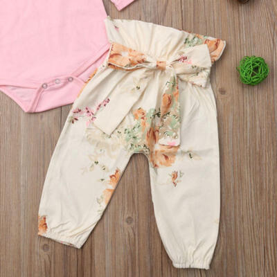

Newborn Baby Girls Infant Romper TopsFloral Leggings Headband 3PCS Outfits Set
