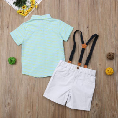 

2pcs Gentleman Formal Suit Baby Boy T-shirt TopsBib Pants Outfit Clothes Set UK