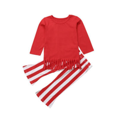 

2PCS Toddler Kids Girls Outfit Clothes Long Sleeve Shirt TopsStriped Pants US